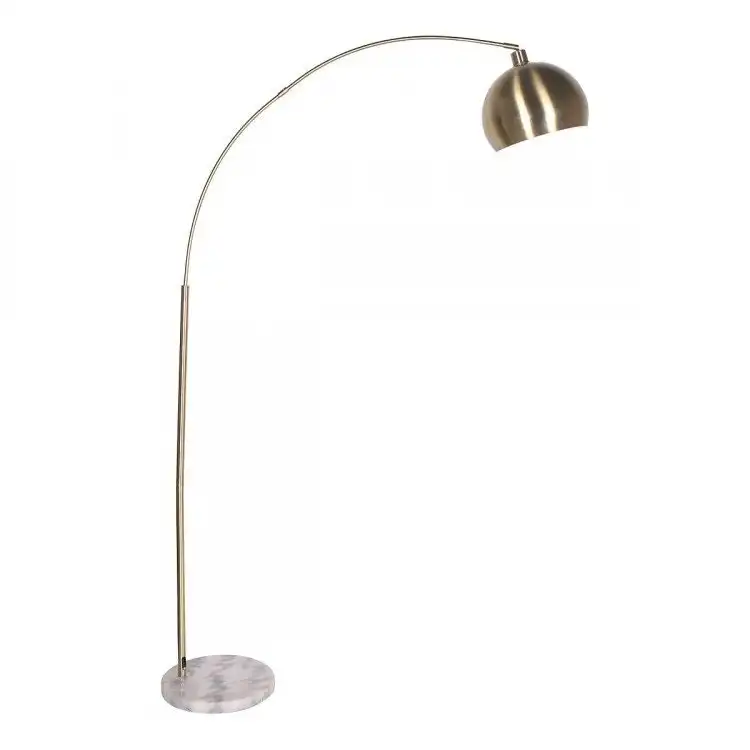 Sarantino Metal Arc Floor Lamp Antique Brass With Marble Base