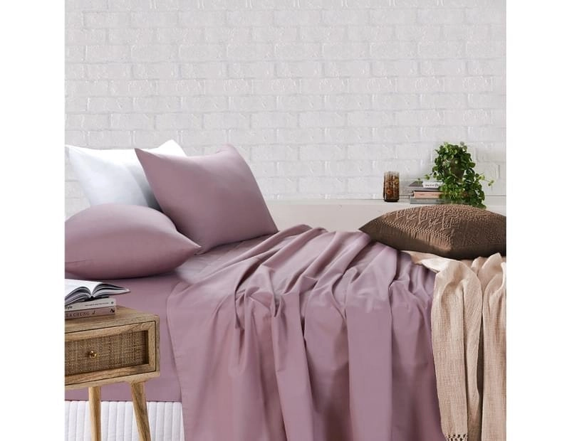 Amsons Royale Cotton Sheet Set - Fitted Flat Sheet With Pillowcases - Dusky Pink