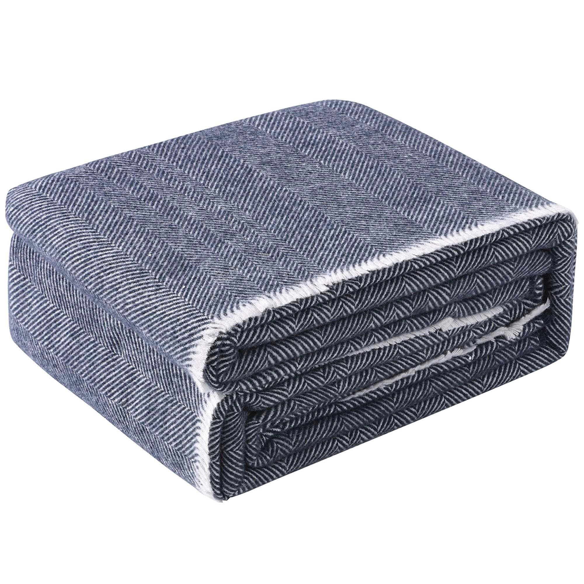 Accessorize Blue Herringbone Wool Blanket