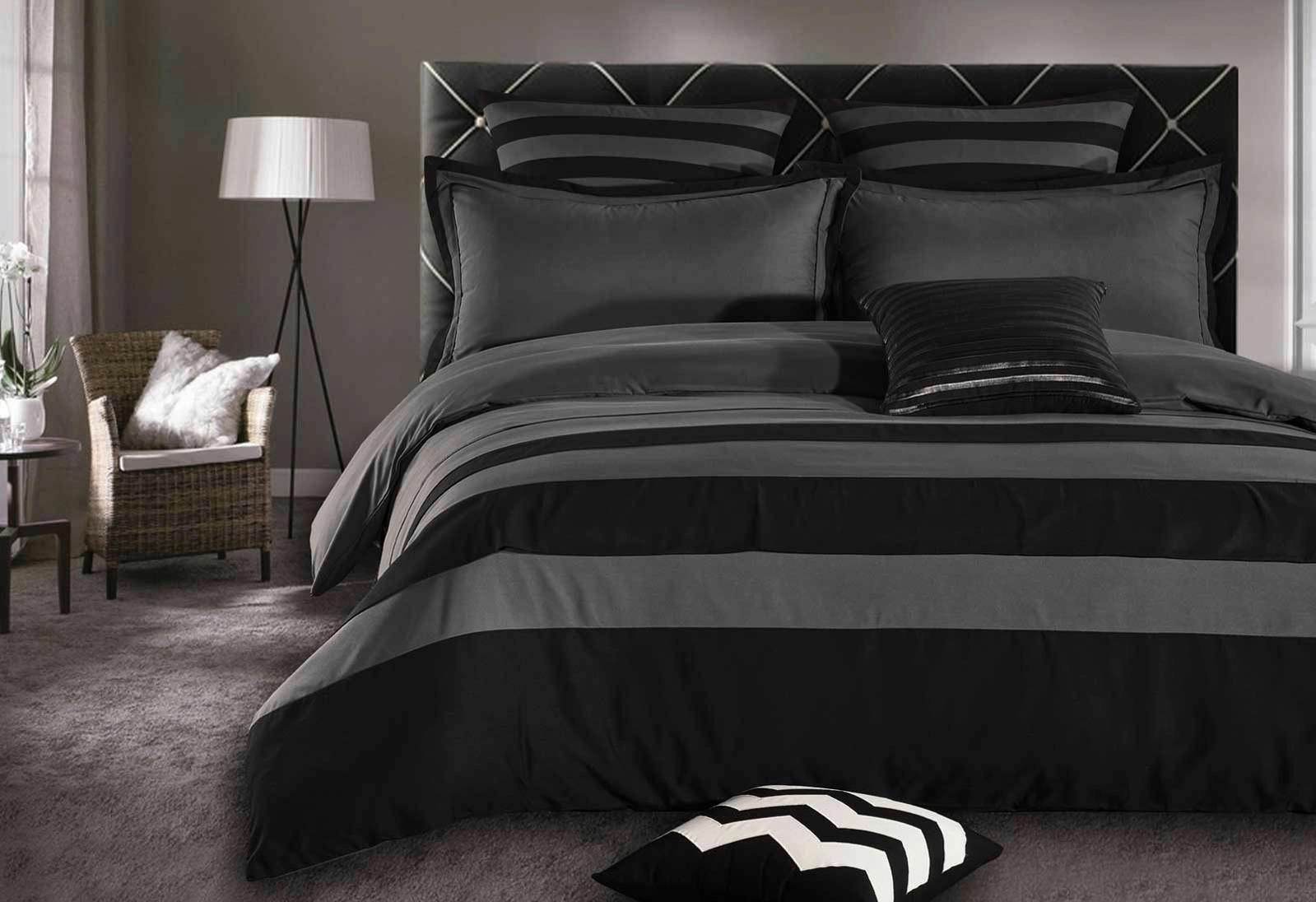 Luxton Lena Black White Striped Quilt Cover Set