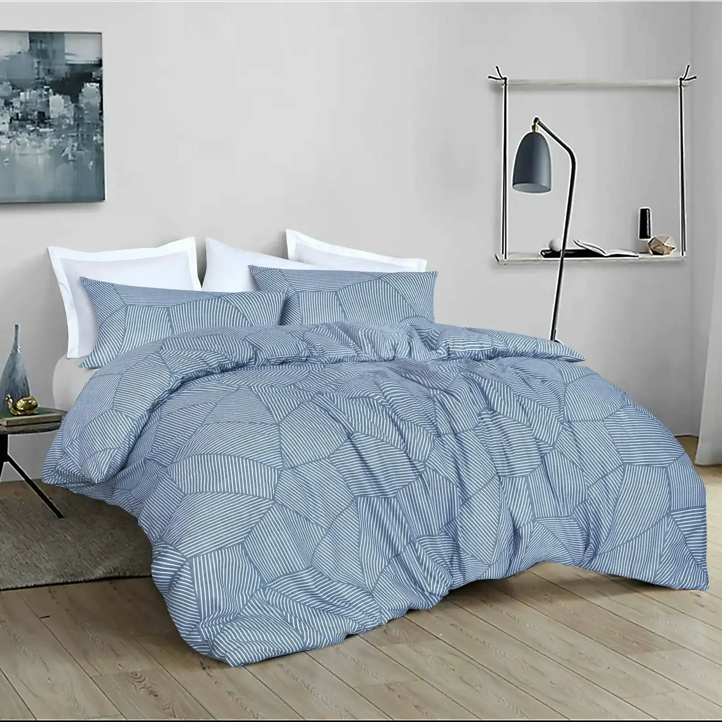 Amsons Pure Cotton Quilt Cover Set With Extra Standard Pillowcases - Ariana Denim