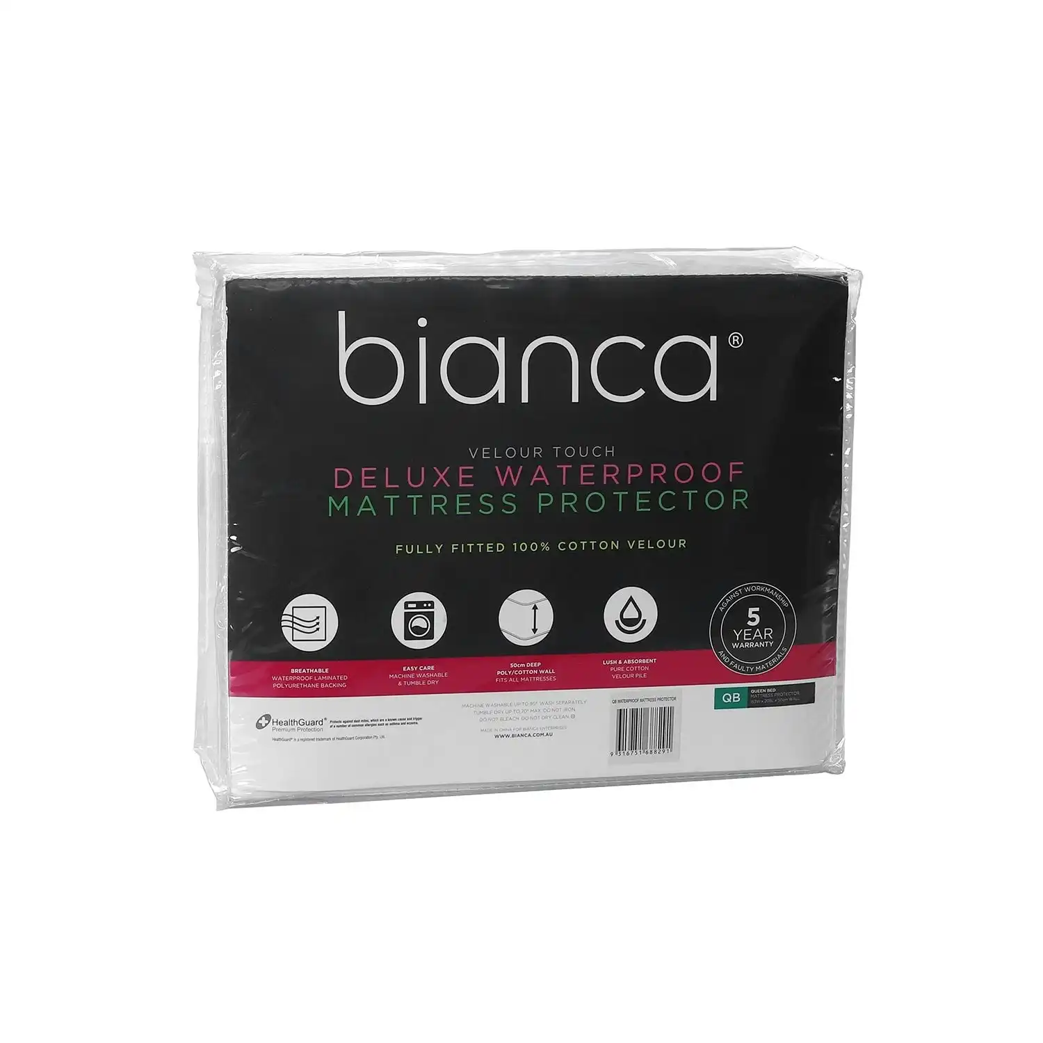 Bianca Bedding DELUXE WATERPROOF COTTON VELOUR MATTRESS PROTECTOR