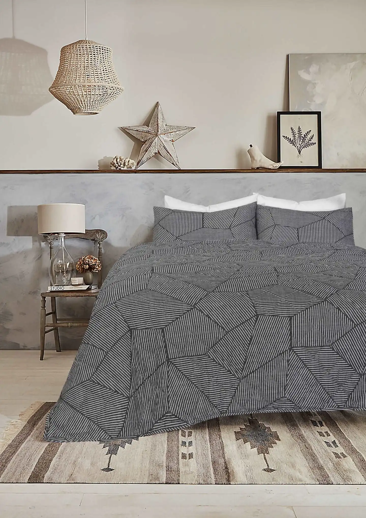 Amsons Pure Cotton Bedspread Set with extra Standard Pillowcases - Ariana Carbon