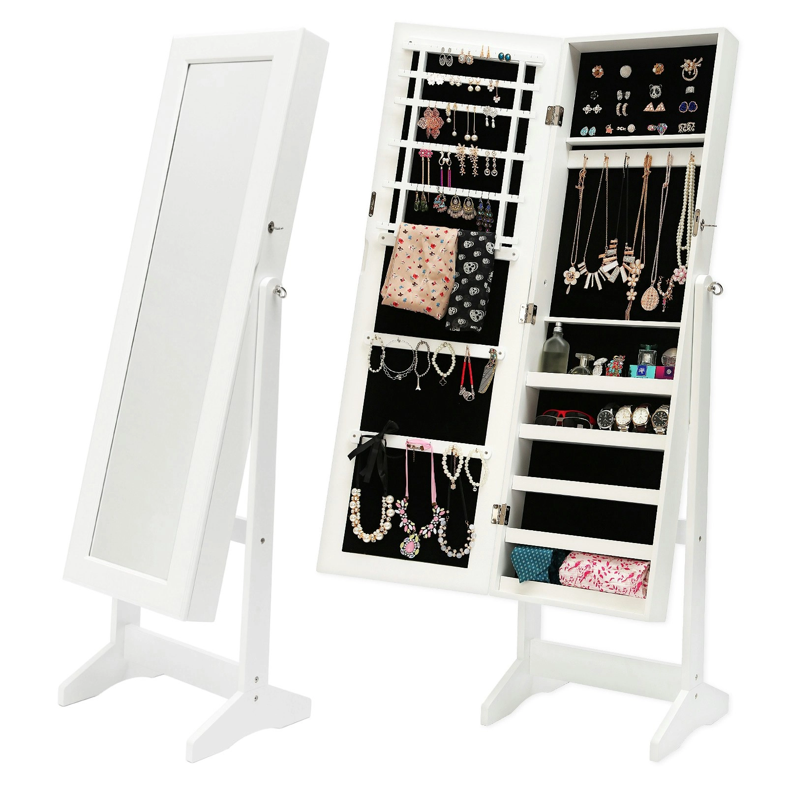 146cm Mirror Jewellery Cabinet LUVO - WHITE