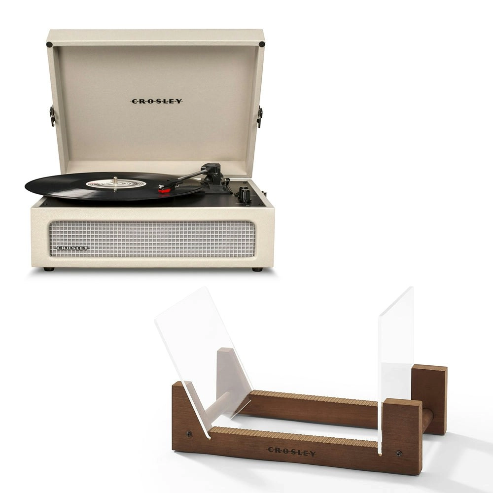 Crosley Voyager Bluetooth Portable Turntable - Dune + Bundled Crosley Record Storage Display Stand