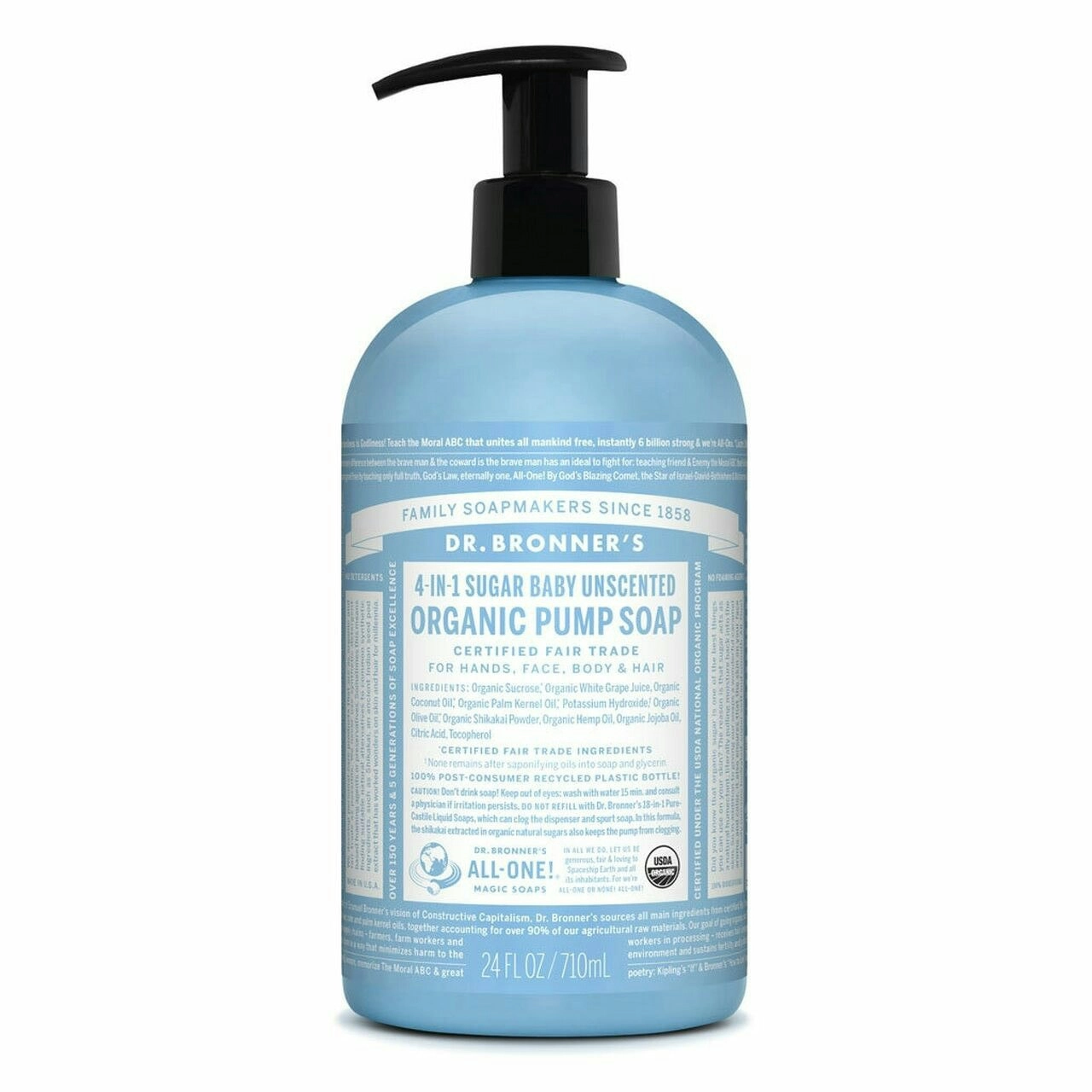 Dr. Bronner's 4-in-1 Sugar Baby Unscented Organic Pump Soap 710ml