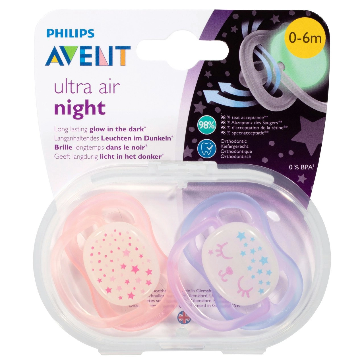 Avent Ultra Air Night BPA Free Soother 6-18m 2 Pack