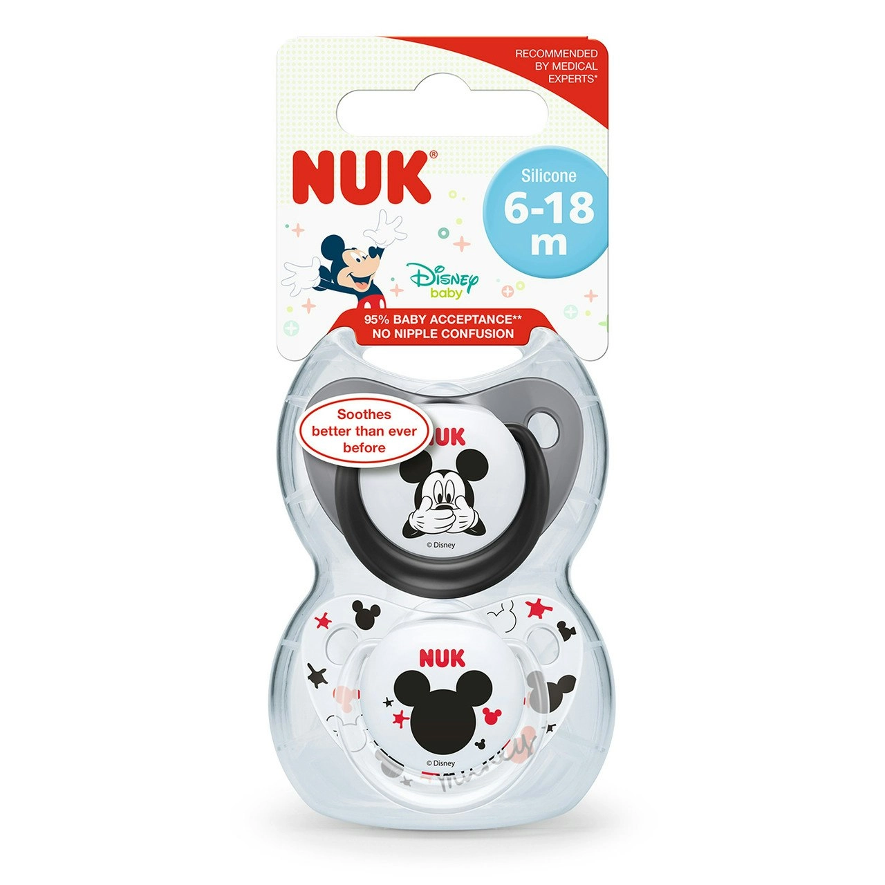 NUK Trendline BPA-Free Silicone Baby Dummy 6-18m, 2 Pack, Assorted Disney