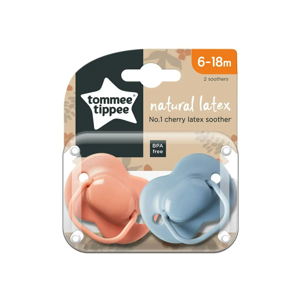 Tommee Tippee Cherry Latex Soother, 6-18 months, pack of 2 soothers with 100% natural latex baglet