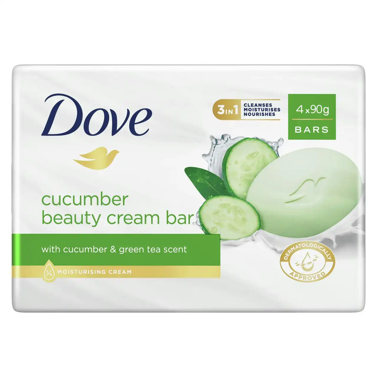 Dove  Beauty Cream Bar for soft, smooth, healthy-looking skin Cucumber with 1/4 moisturising cream 4 x 90 g