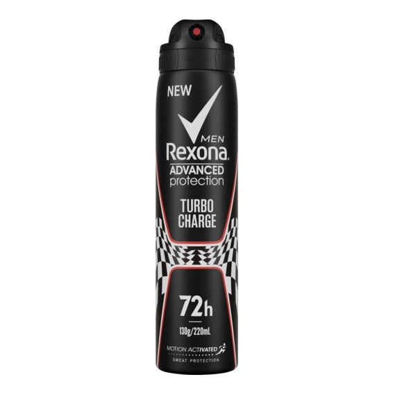 Rexona Men Advanced Antiperspirant Deodorant Aerosol Turbo Charge 72-Hour Protection 220ml