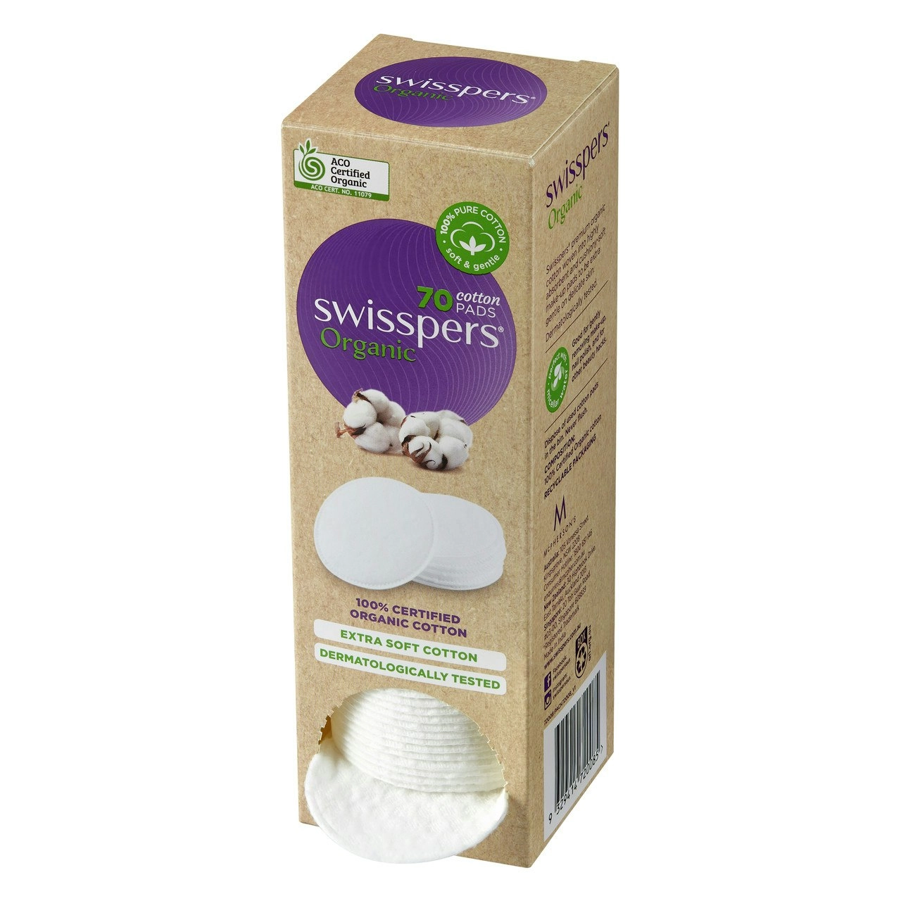 Swisspers Organic Cotton Pads 70 Pack - Eco Dispenser