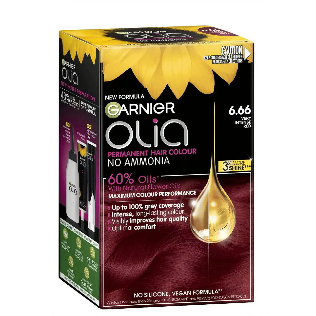 Garnier Olia 6.66 Very Intense Red Permanent Hair Colour No Ammonia, 60% Oils