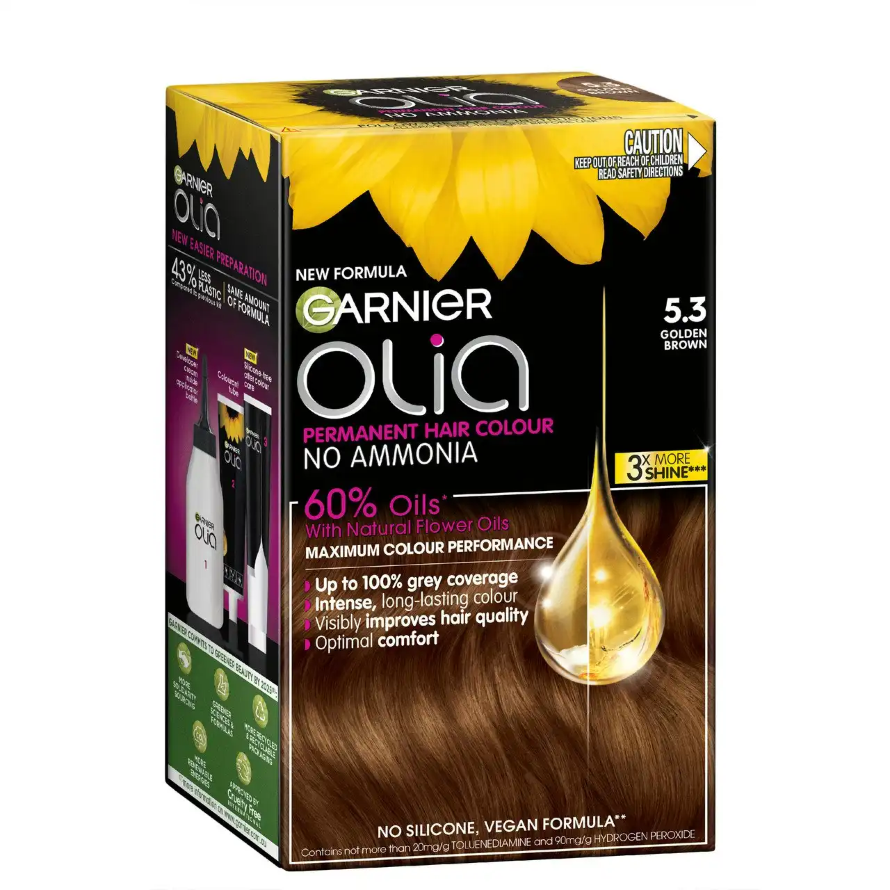 Garnier Olia 5.3  Golden Brown Permanent Hair Colour No Ammonia, 60% Oils