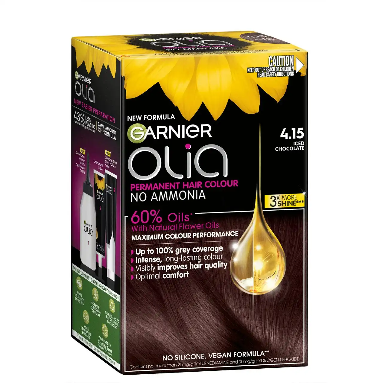 Garnier Olia 4.15 Iced Chocolate Permanent Hair Colour No Ammonia, 60% Oils