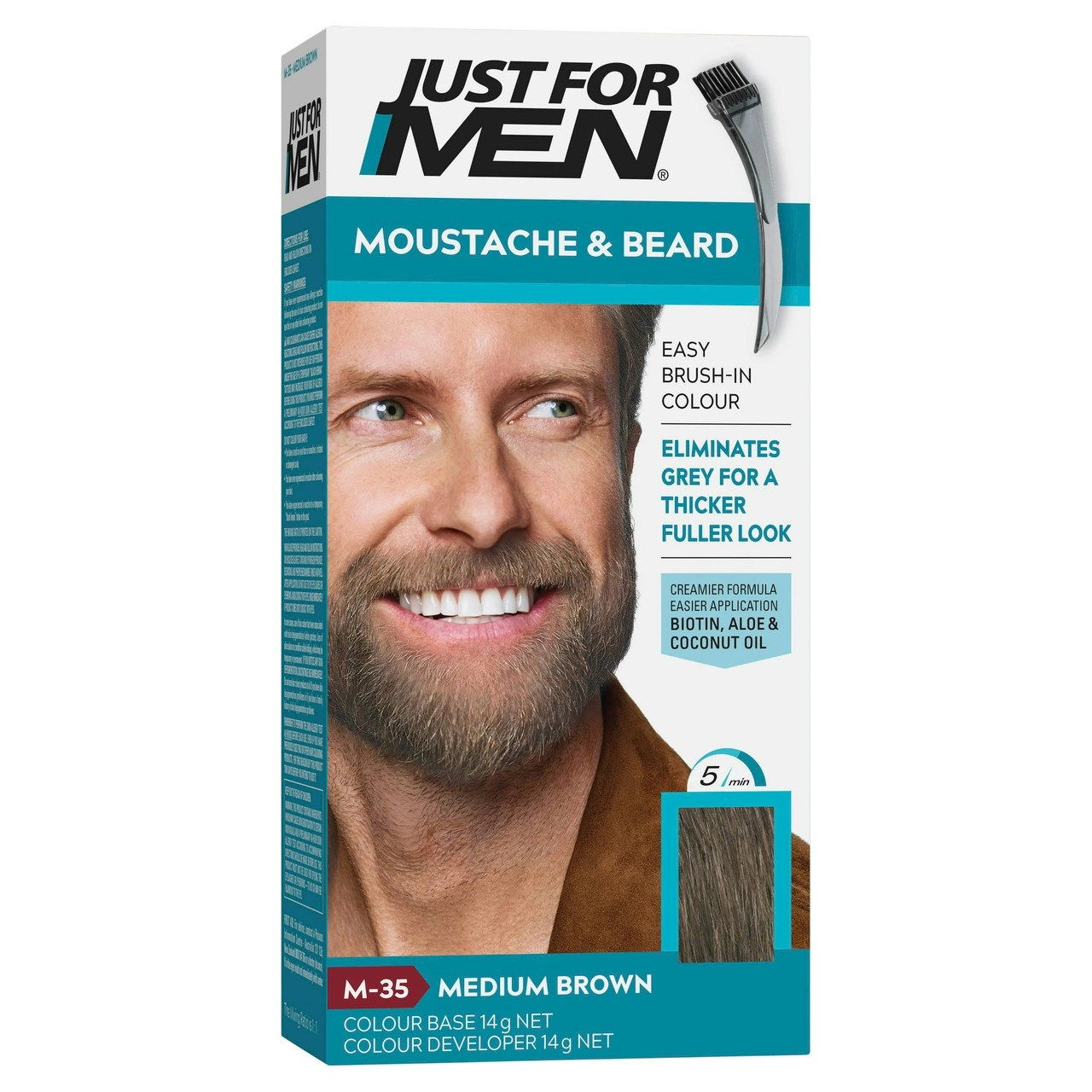 Just For Men Moustache & Beard Brush-In Colour Gel Medium Brown