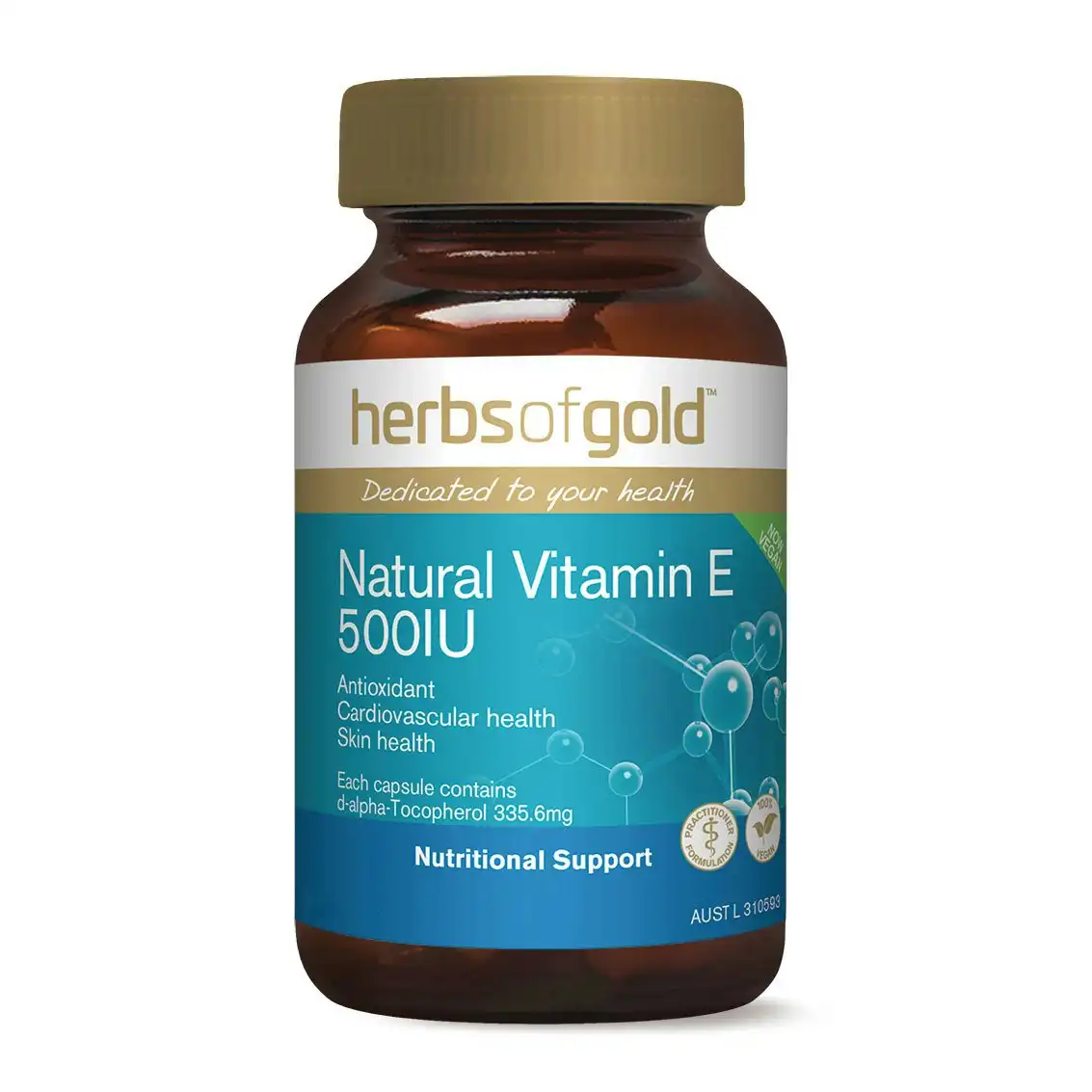 Herbs Of Gold Natural Vitamin E 500IU 50 Capsules
