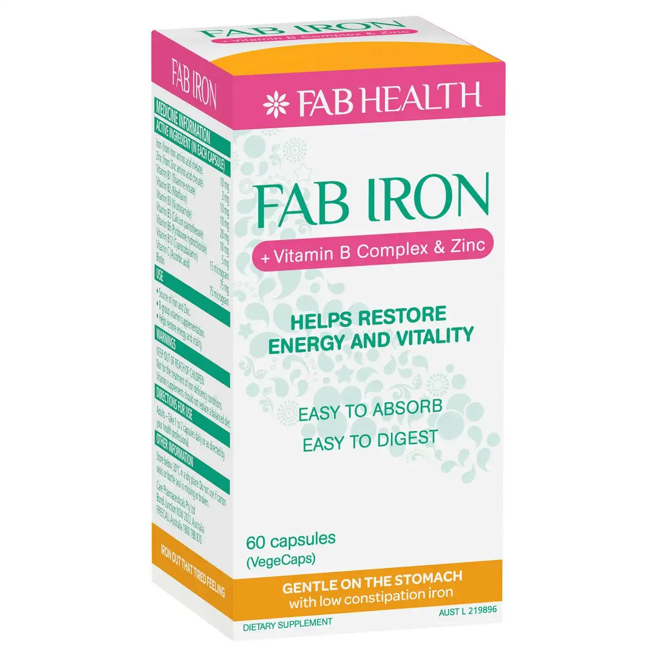 FAB IRON + Vitamin B Complex & Zinc Capsules (60)