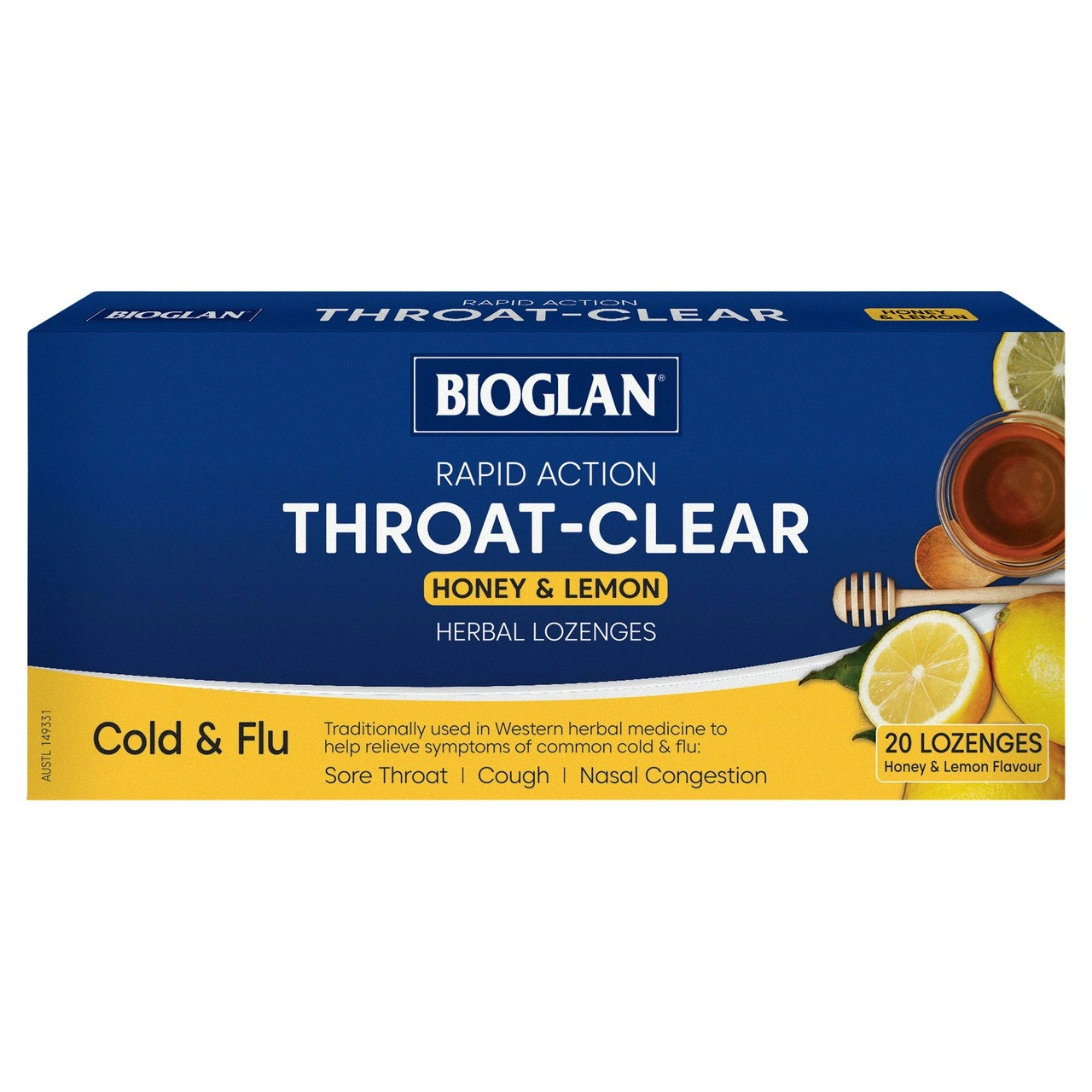 Bioglan Rapid Action Throat-Clear Honey & Lemon 20 Pack