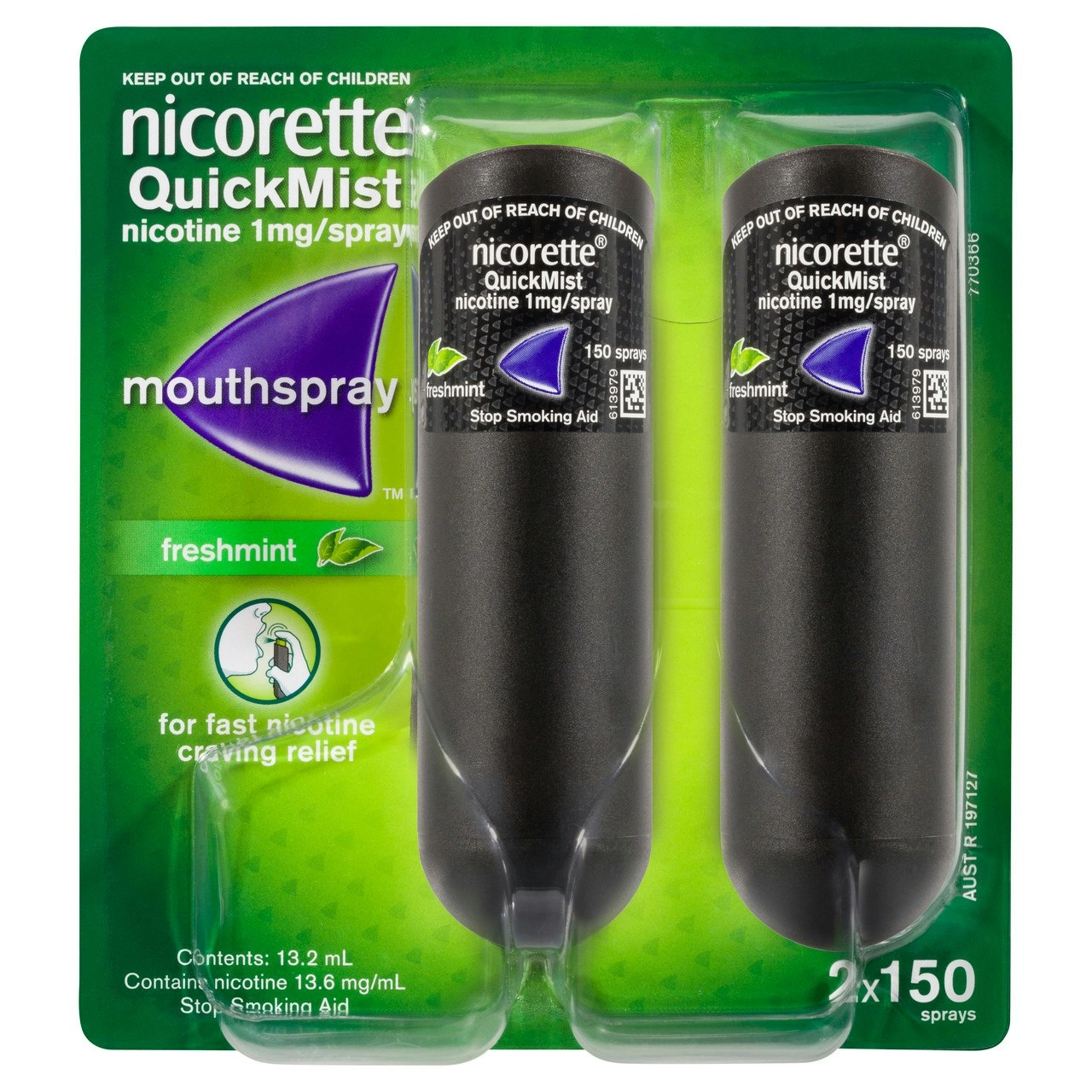 Nicorette Quit Smoking QuickMist Nicotine Mouth Spray Freshmint 2 x 150 Pack