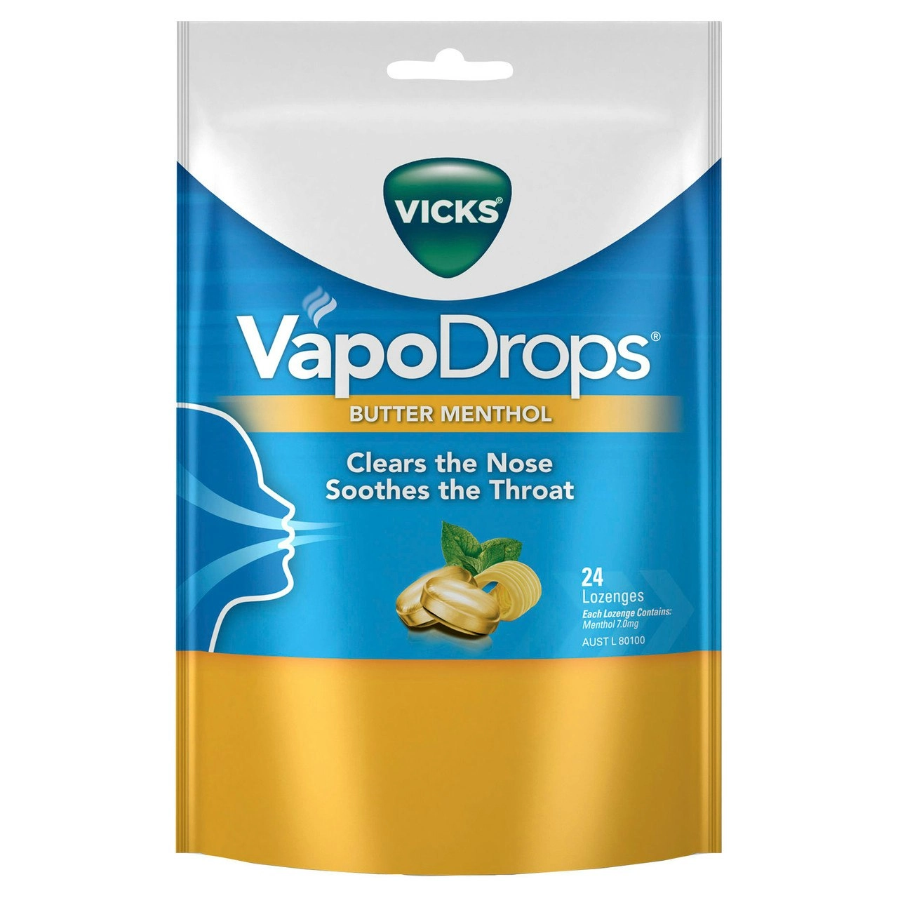 Vicks VapoDrops Butter Menthol Cough Cold 24 Lozenges