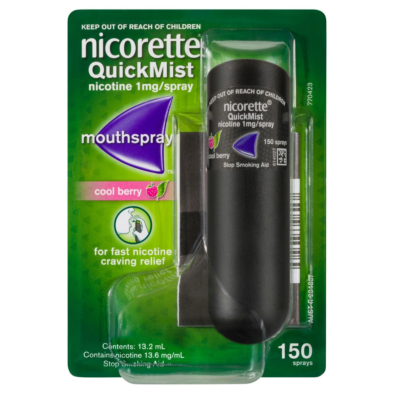 Nicorette Quit Smoking QuickMist Nicotine Mouth Spray Cool Berry 150 Pack