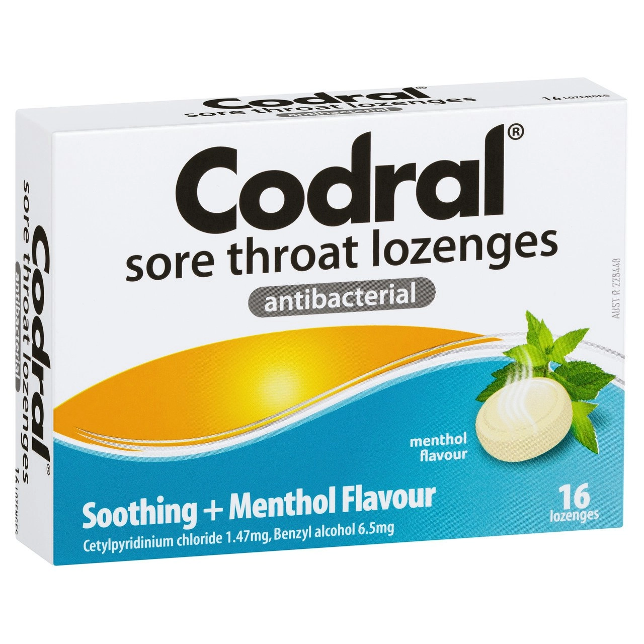 CODRAL Sore Throat Relief Lozenges Antibacterial Menthol 16 Pack