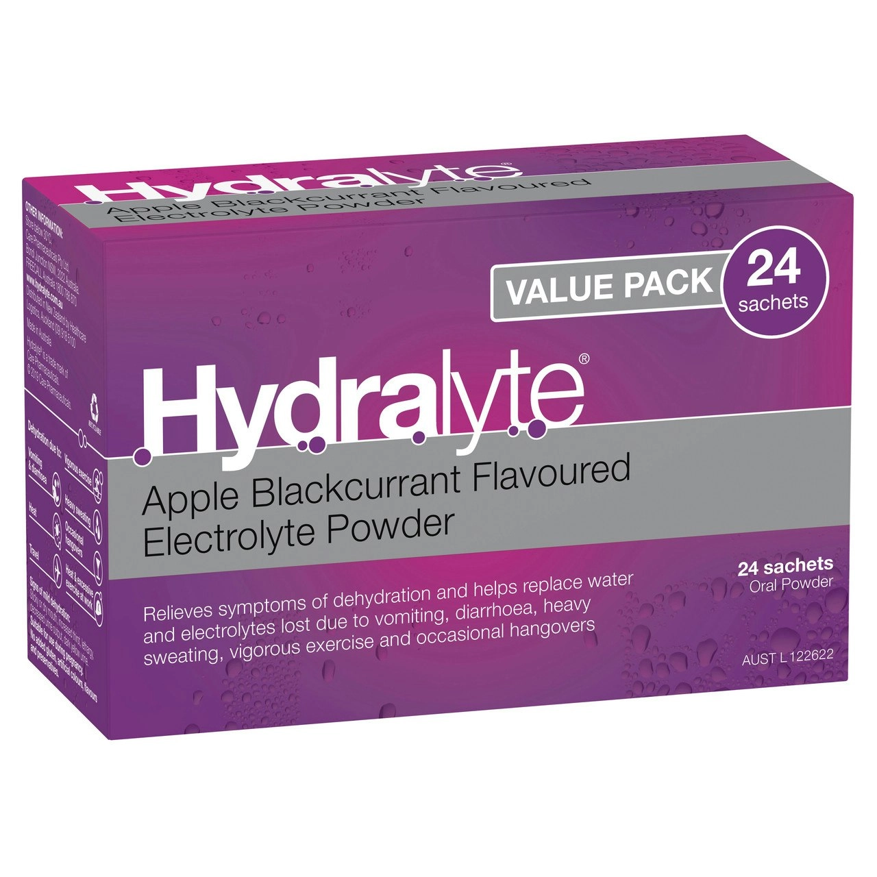 Hydralyte Electrolyte Powder Apple Blackcurrant Flavoured 24 Pack