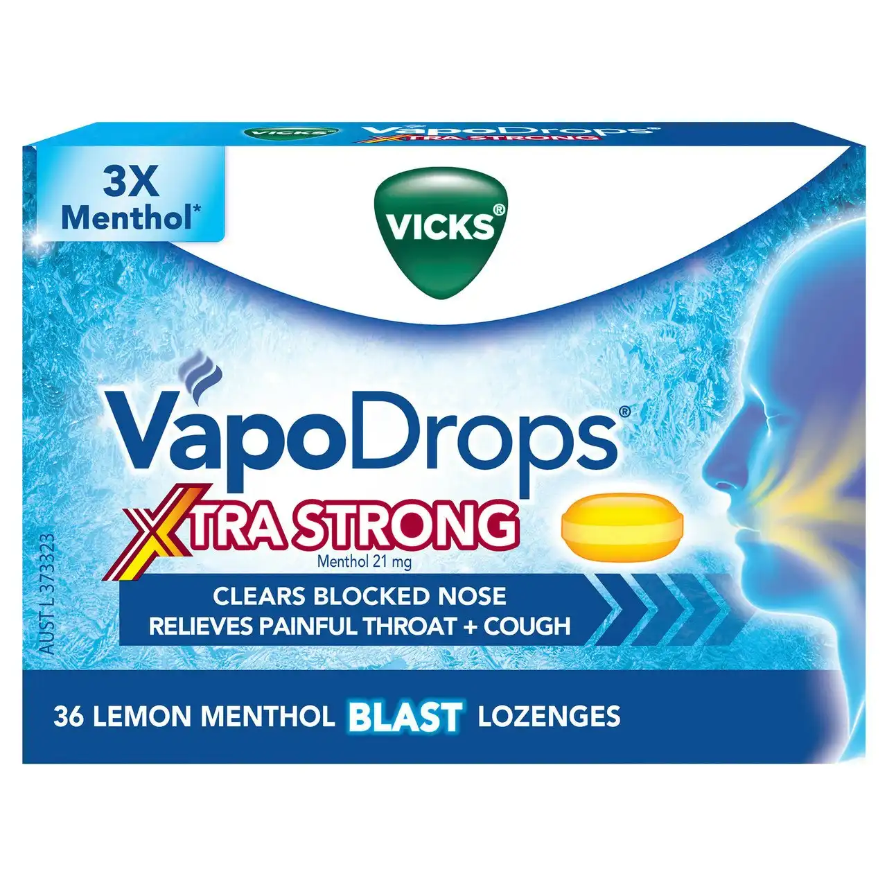 Vicks VapoDrops Xtra Strong Lemon Menthol Blast 36 Lozenges - Cough & Cold