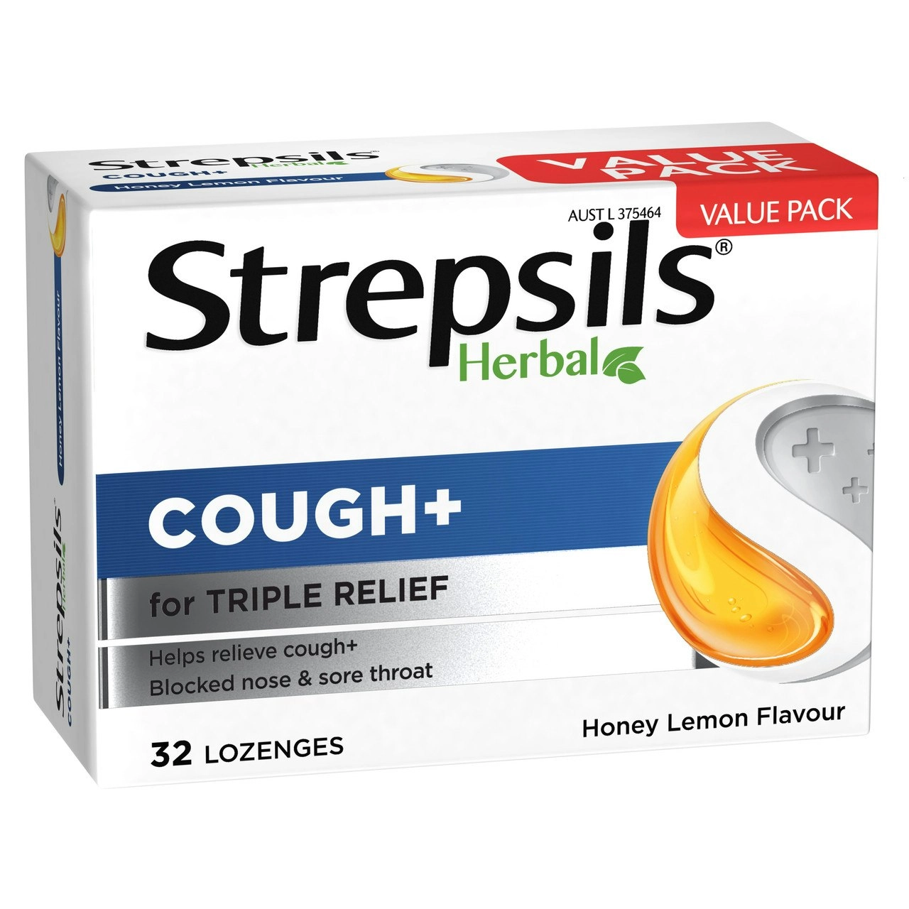 Strepsils Herbal Cough + Lozenges Honey Lemon 32 Pack