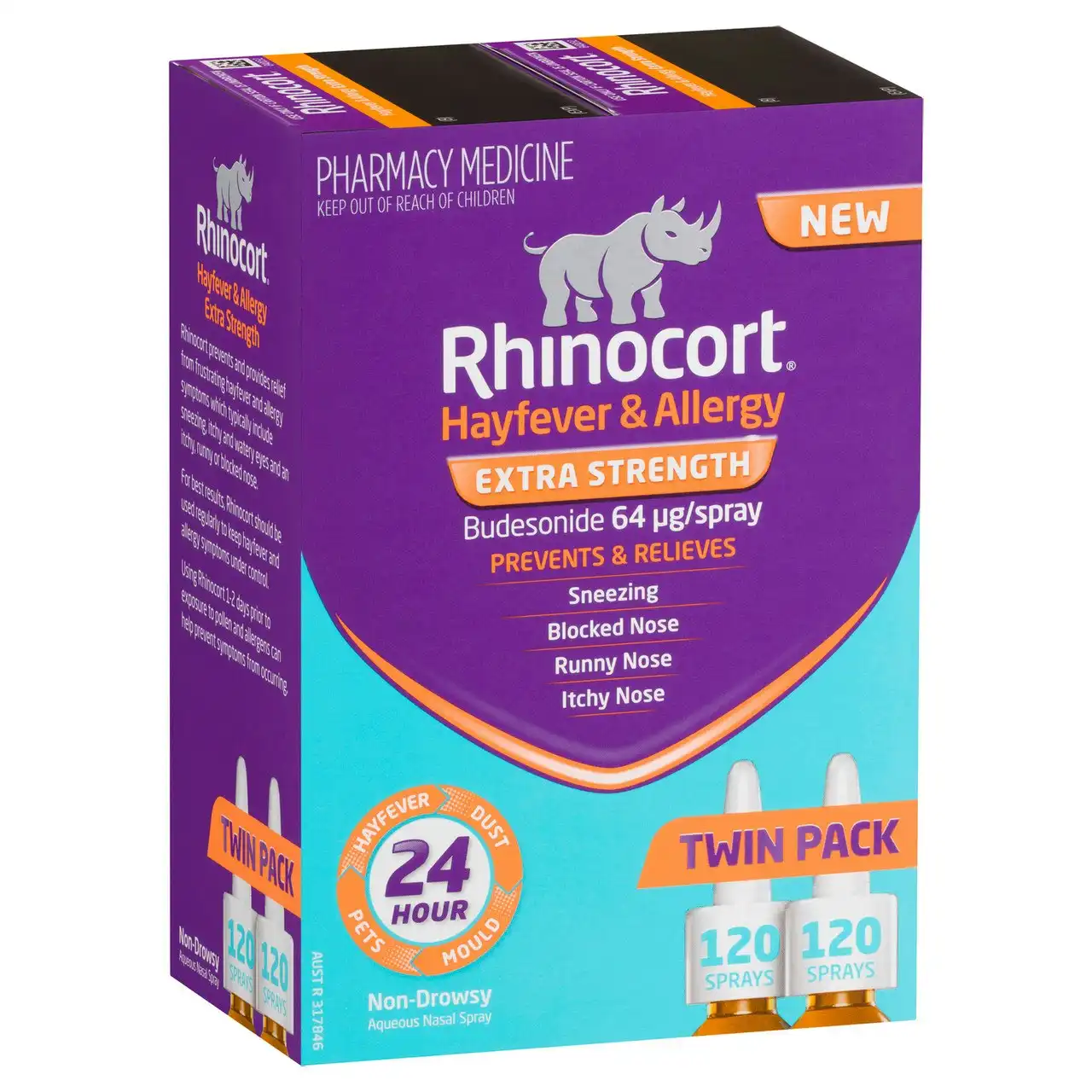 Rhinocort Extra Strength Non-Drowsy 24 Hour Hayfever & Allergy Relief Nasal Spray Twin Pack 2 x 120 Sprays