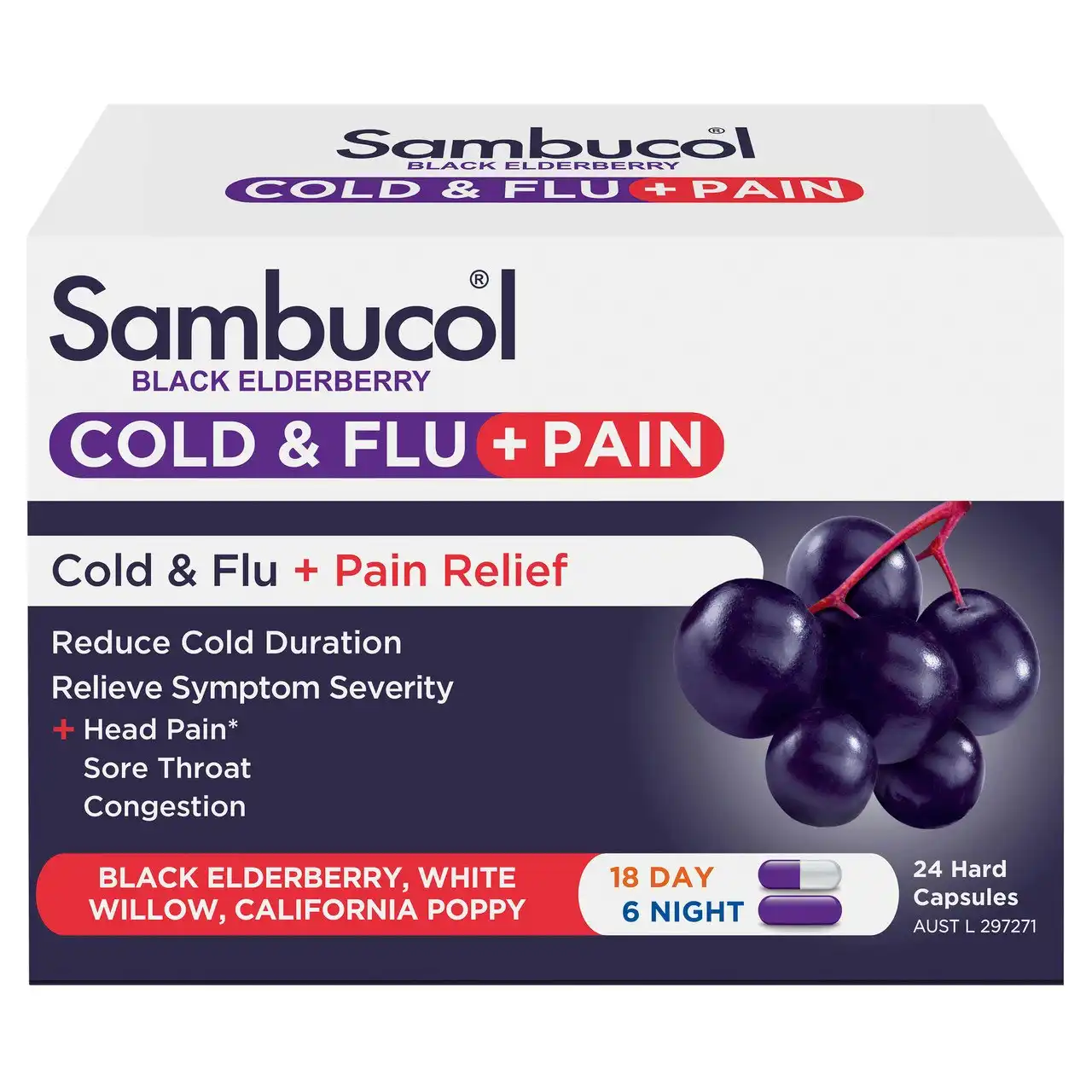 Sambucol Cold & Flu + Pain Relief 24 Capsules