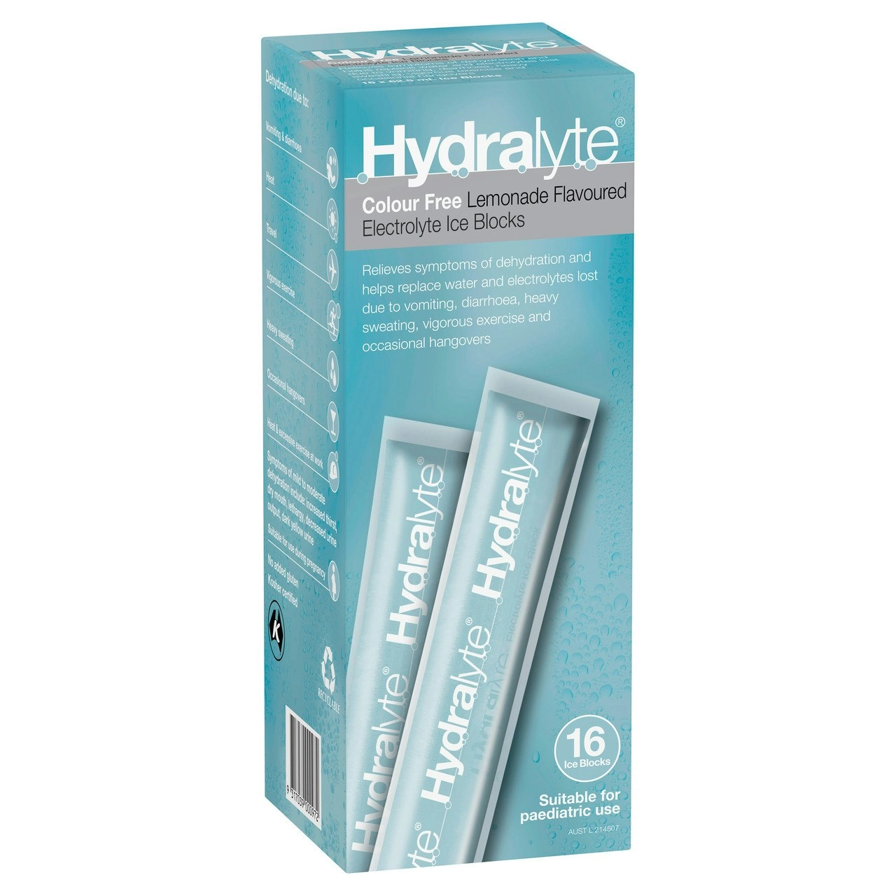 Hydralyte Electrolyte Ice Blocks Colourfree Lemonade Flavoured 16 Pack