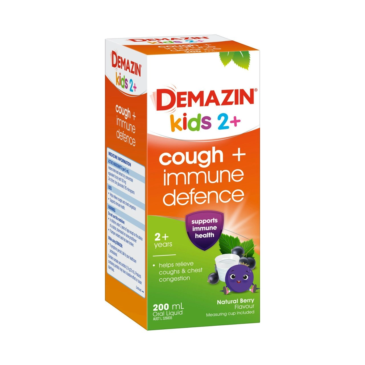 Demazin Kids 2+ Cough + Immune Defence Syrup Natural Berry Flavour 200mL