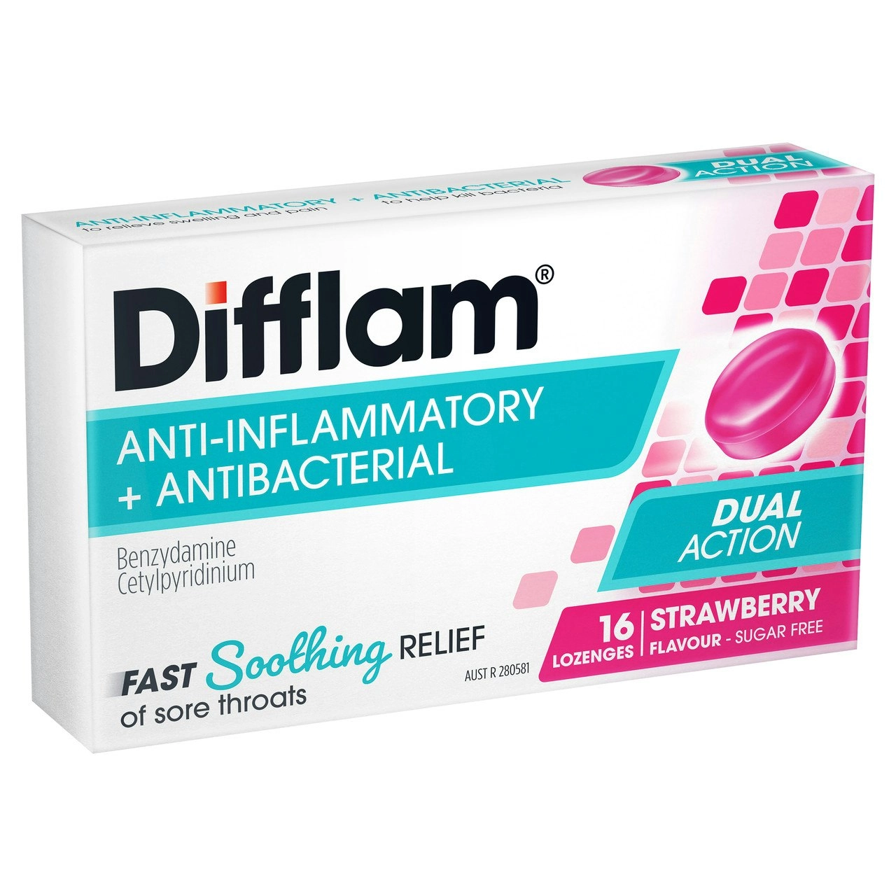 Difflam Sore Throat Lozenges Strawberry Flavour 16s