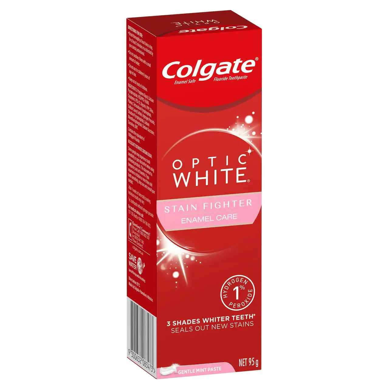 Colgate Optic White Stain Fighter Teeth Whitening Toothpaste 95g, Enamel Care, with 1% Hydrogen Peroxide