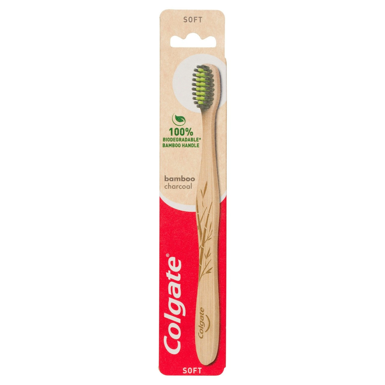 Colgate Bamboo Charcoal Manual Toothbrush, 1 Pack, Soft Bristles, 100% Biodegradable Bamboo Handle, BPA Free