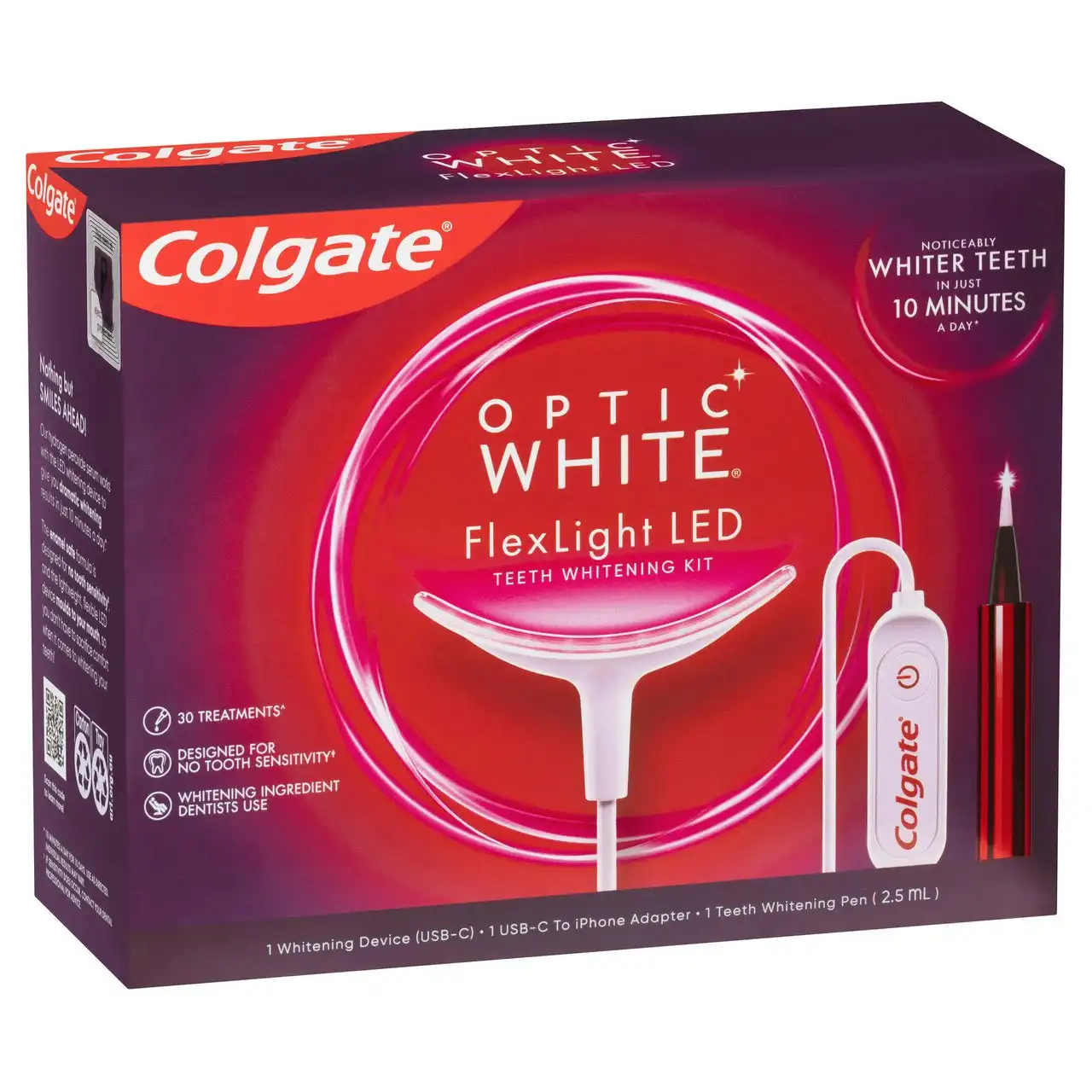 Colgate Optic White FlexLight LED Whitening Kit, At Home Whitening Indigo Device & Whitening Pen, 30 Treatments
