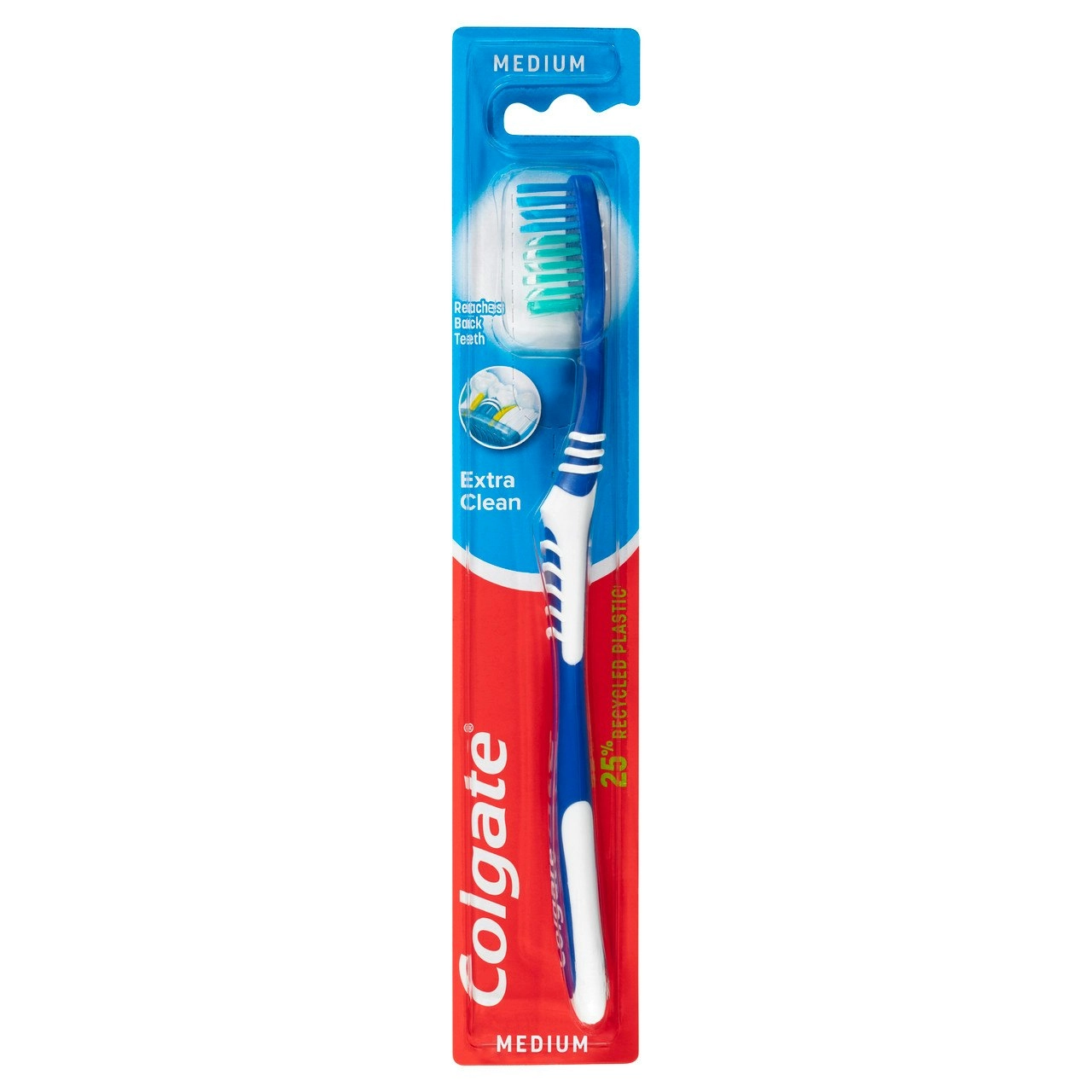 Colgate Extra Clean Manual Toothbrush, 1 Pack, Medium Bristles With 25% Recycled Plastic Handle