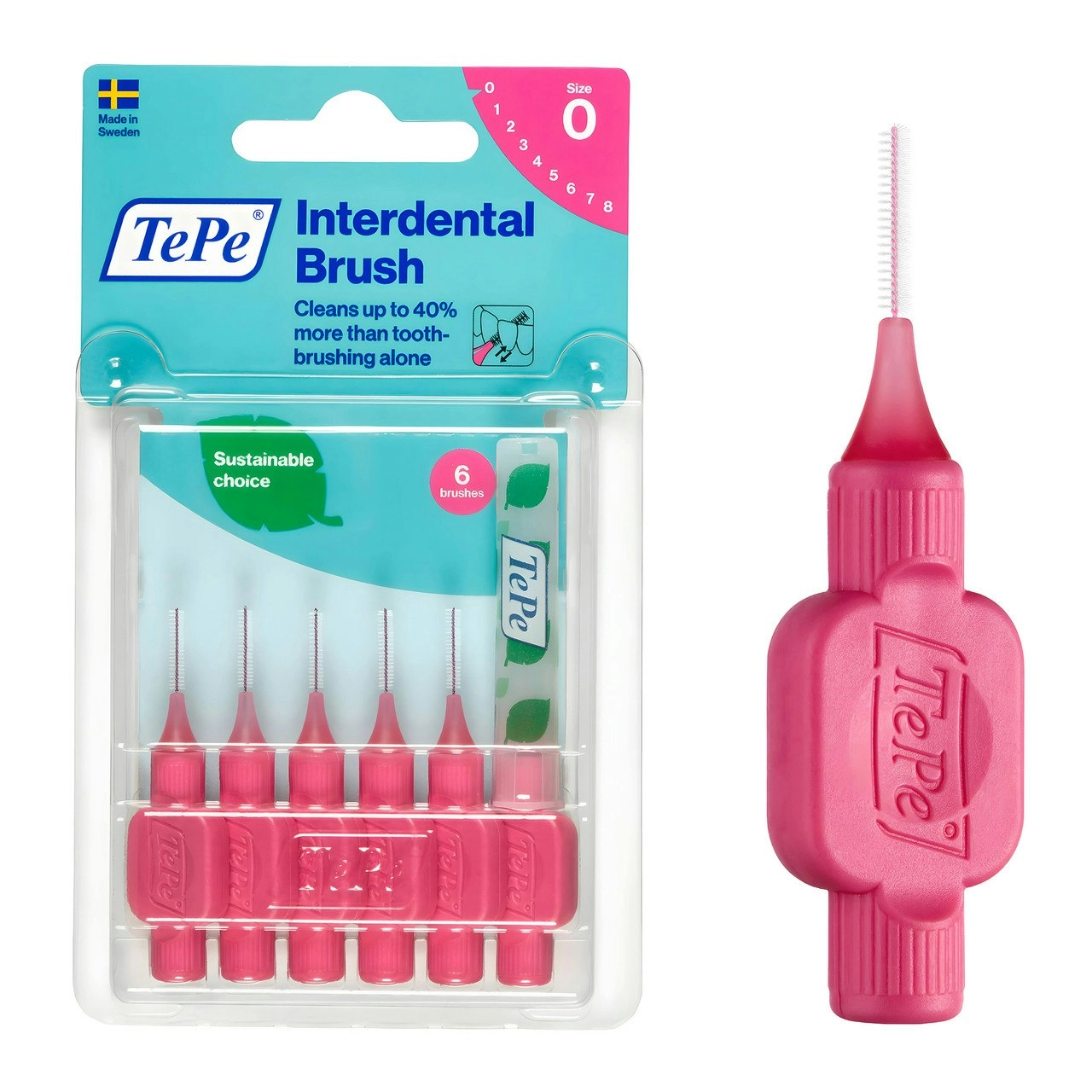 Tepe Interdental Brush 0.4mm Size 0 (Pink) 6 Pack