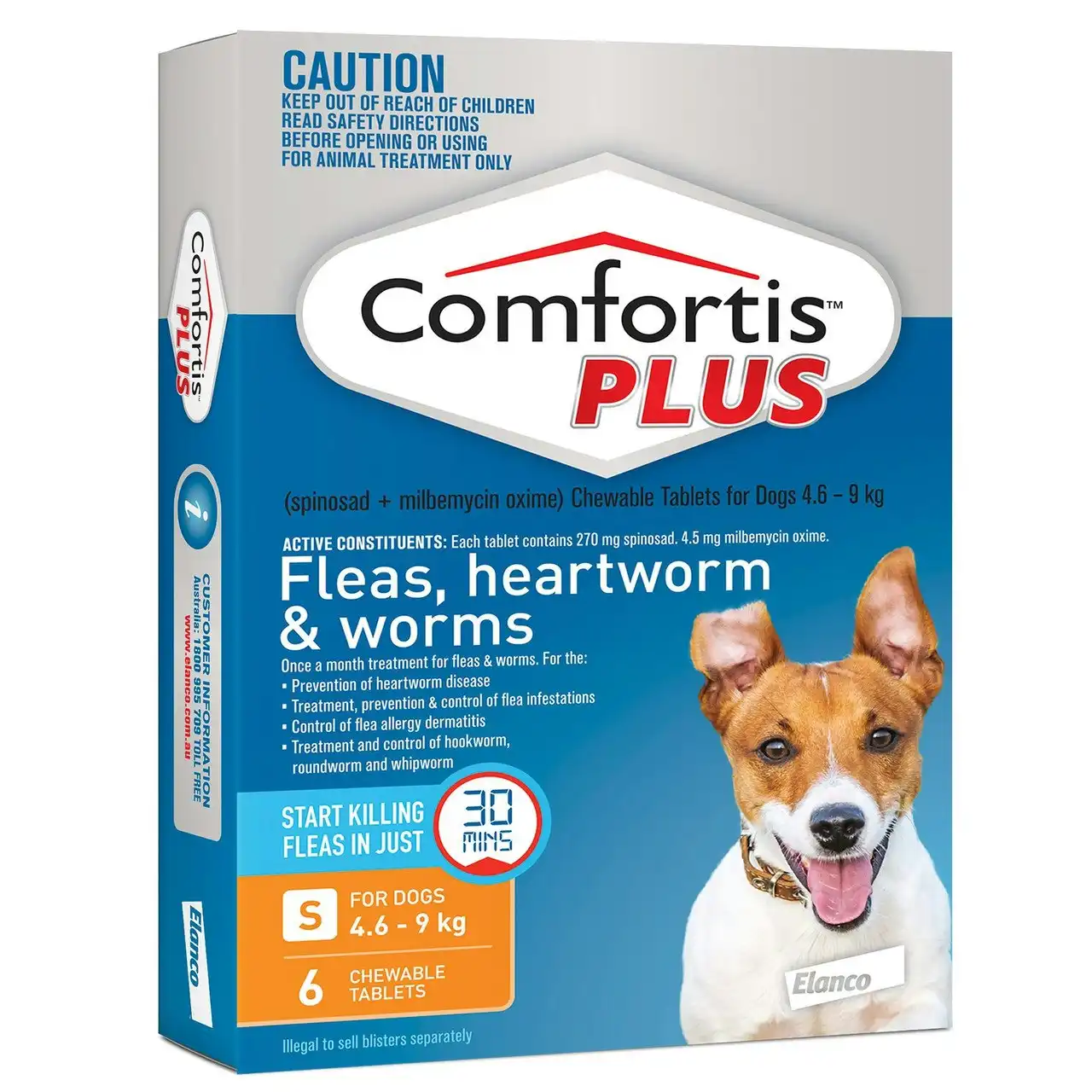 Comfortis(TM) PLUS Fleas, Heartworm & Worms for Dogs 4.6 - 9kg - 6 Pack