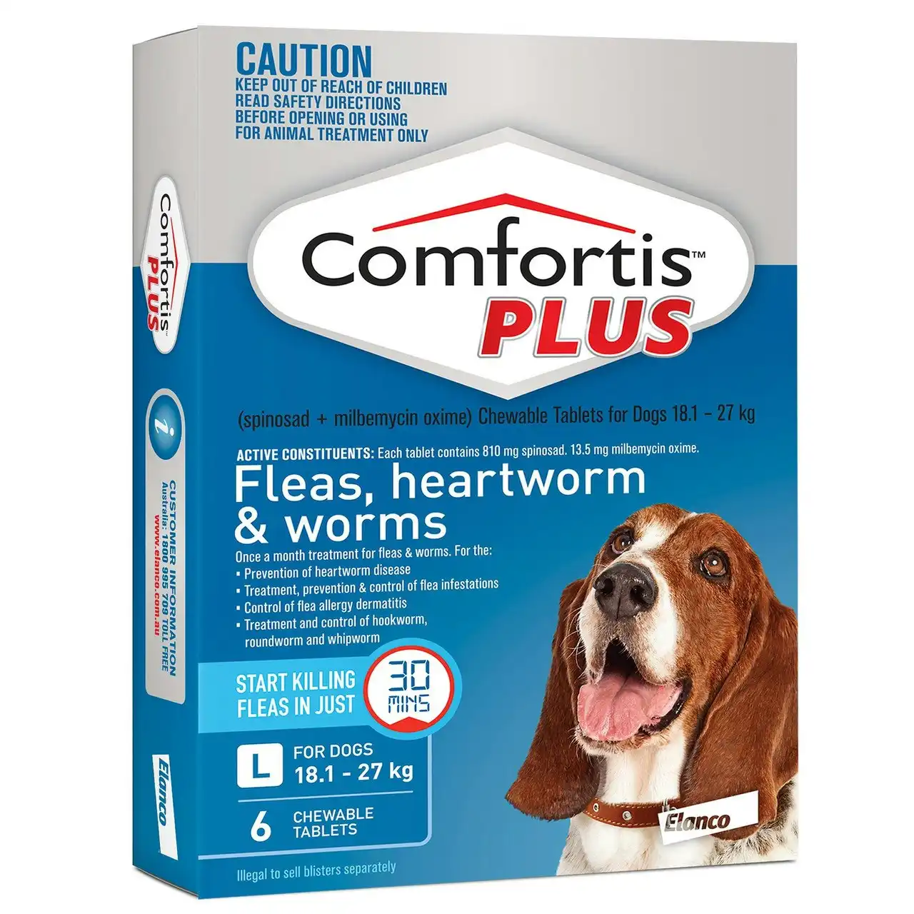 Comfortis PLUS Fleas, Heartworm & Worms for Dogs 18.1 - 27kg - 6 Pack