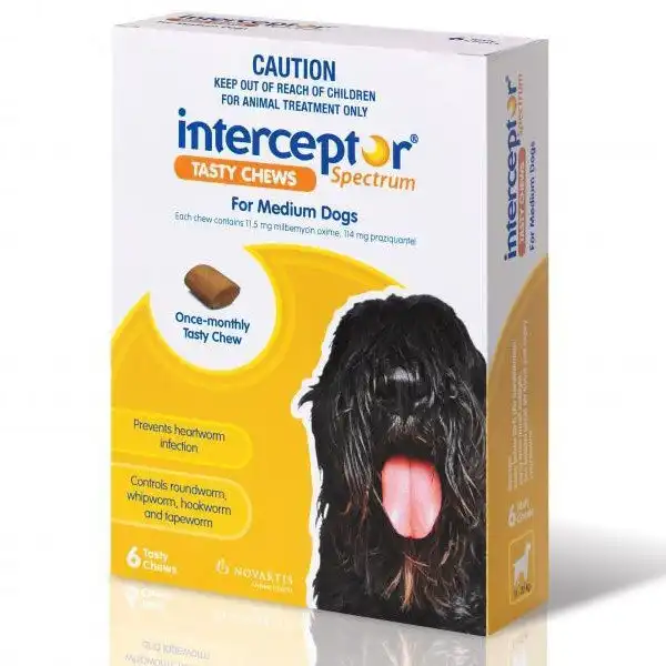 Interceptor(TM) Spectrum Heartworm & Worms for Dogs 11 - 22kg - 6 Pack