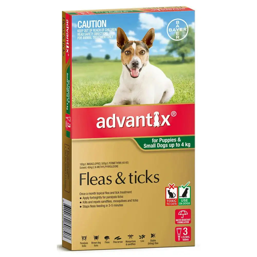 Advantix(TM) Fleas, Ticks & Biting Insects for Puppies & Small Dogs Up To 4kg - 3 Pack