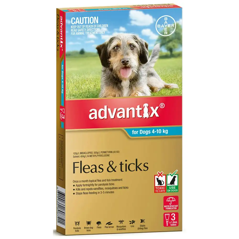 Advantix(TM) Fleas, Ticks & Biting Insects for Dogs 4 - 10kg - 3 Pack