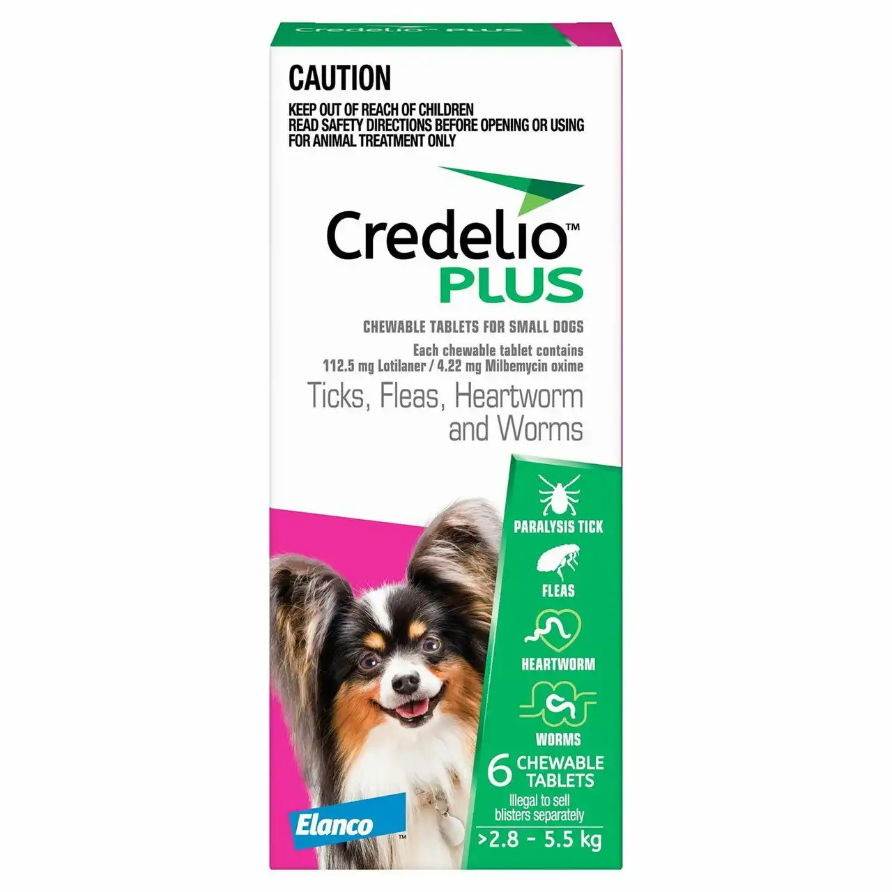 Credelio PLUS Ticks, Fleas, Mites, Heartworm & Worms for Small Dogs 2.8 - 5.5 kg - 3 Pack