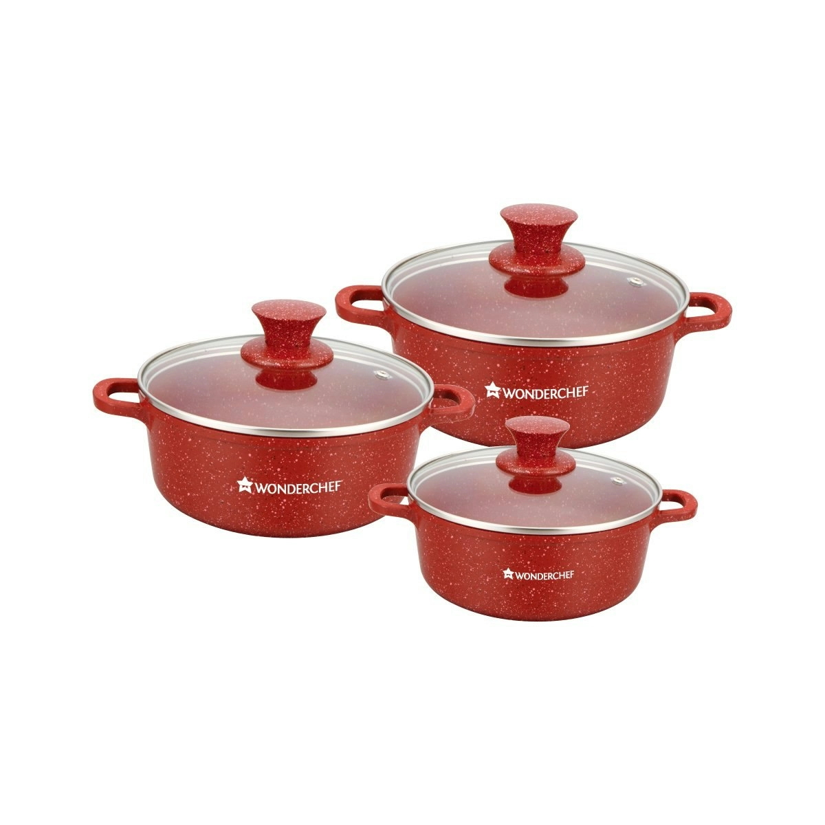 Wonderchef Granite Range Die-Cast Casserole Set – 6 Pc -Red