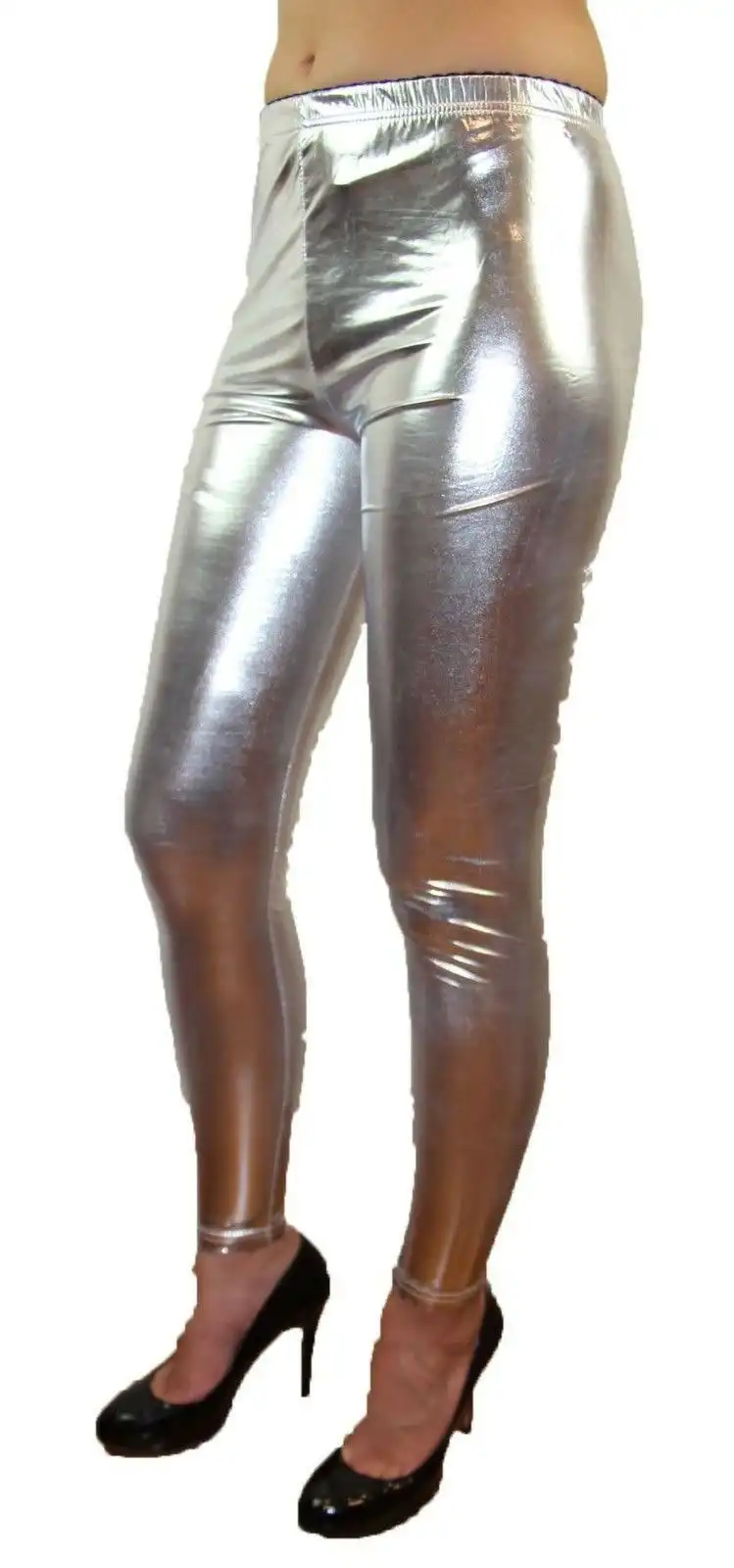 Shiny Metallic Leggings Womens Pants Ladies Silver