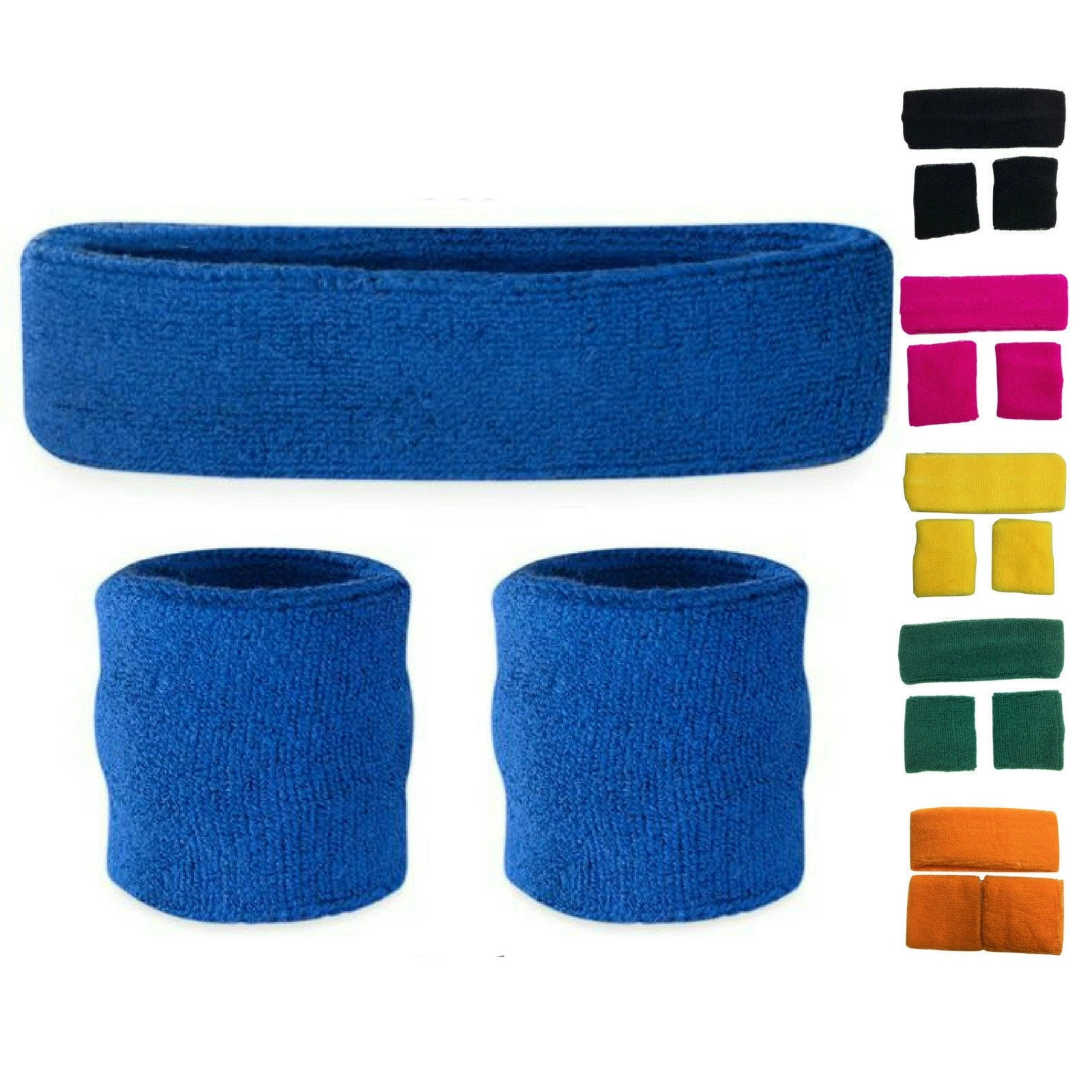 WRISTBAND & HEADBAND SET Tennis Terry Towelling Cotton Sweat Band Team Gym Kit