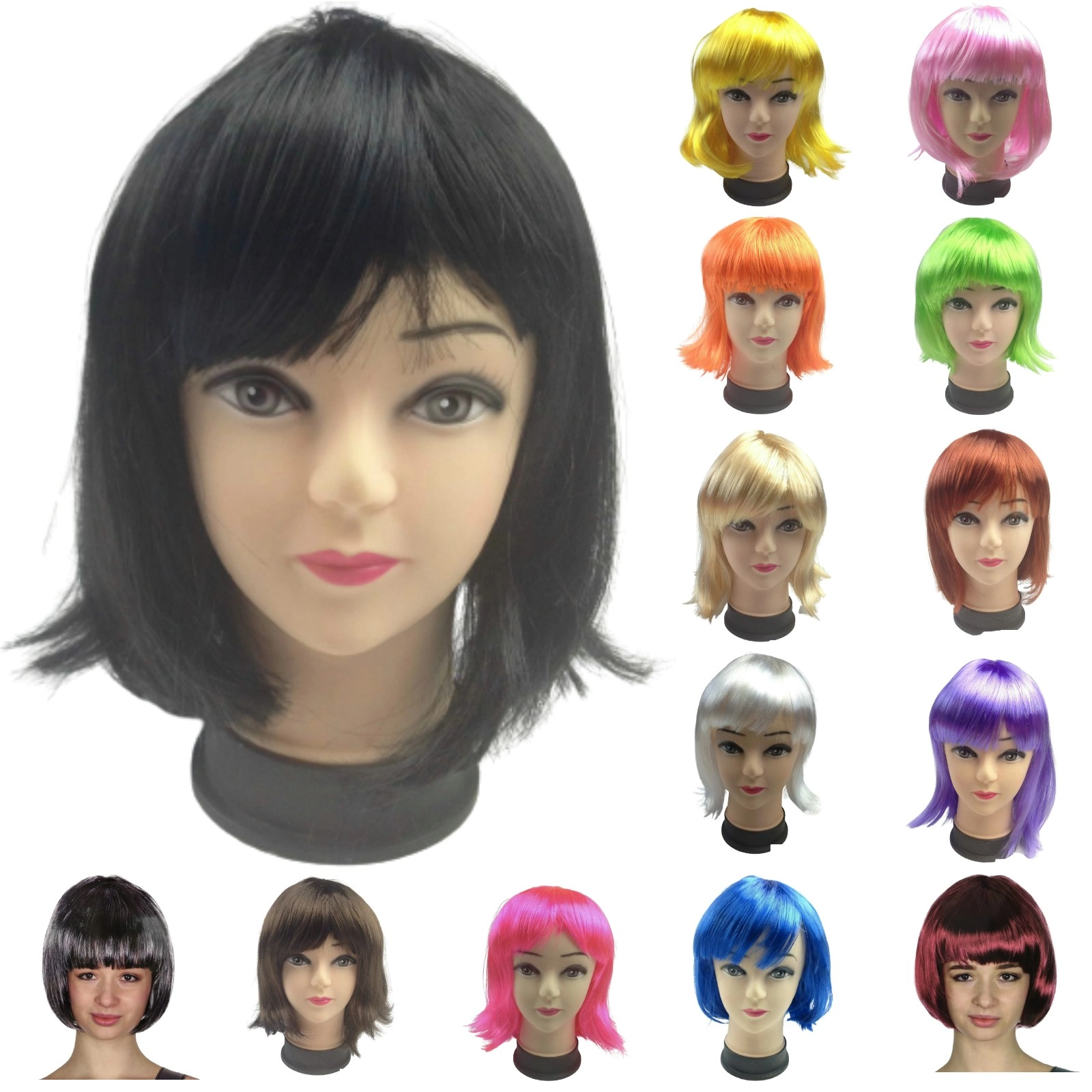 Bob Wig Costume Short Straight Fringe Cosplay Party Full Hair Womens Fancy Dress